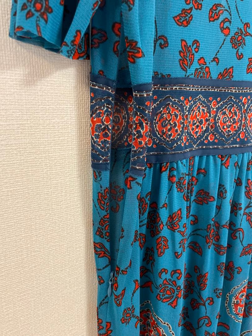 訳ありVIVIENNETAMターコイズフラワープリントワンピースヴィヴィアンタム