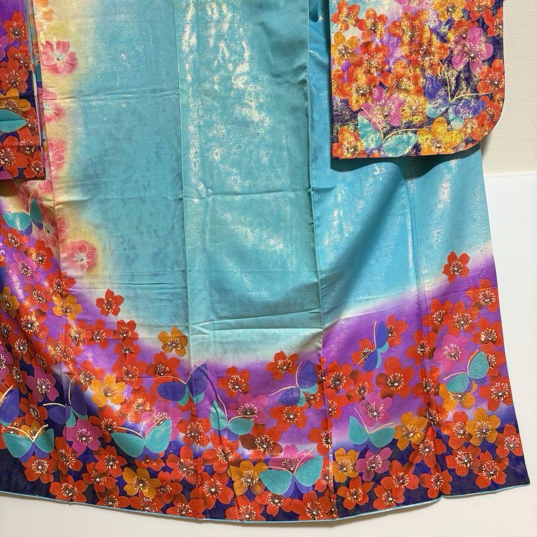 【舞台衣装】 引き振袖 オーロラ金属糸 金駒刺繍 袷 広衿 身丈約184cm