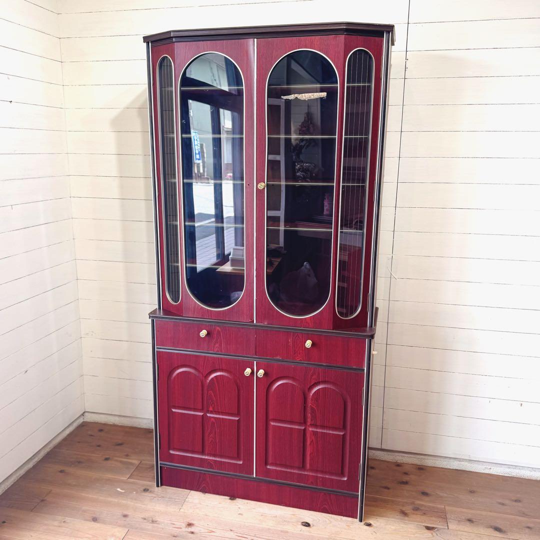 昭和レトロ　アーチ窓　食器棚　キャビネット　シックなブラウン　希少　ビンテージ