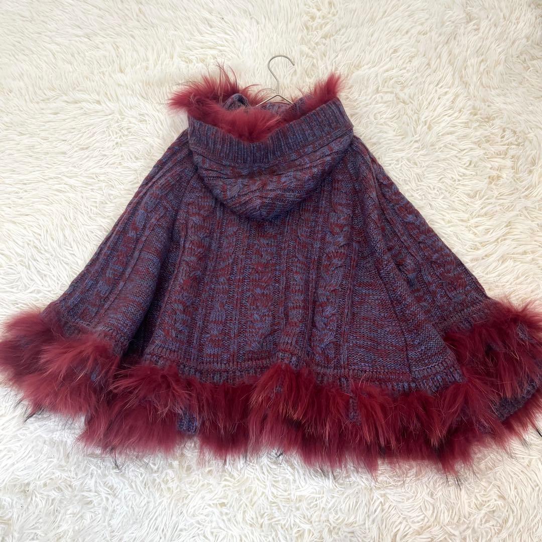 新品✨ マッサバルド リアルファー付きニットポンチョ チャイニーズラクーン 紫