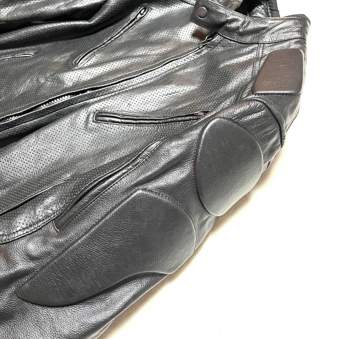 ★美品★ライダースジャケット★パンチングメッシュレザー★XL★黒　ブラック★