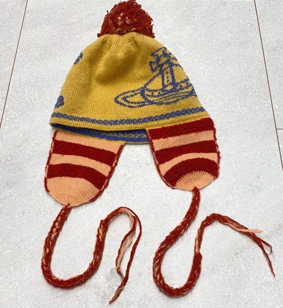 VivienneWestwood 耳当て付ニット帽 ボンボン 暖色 ビビアン