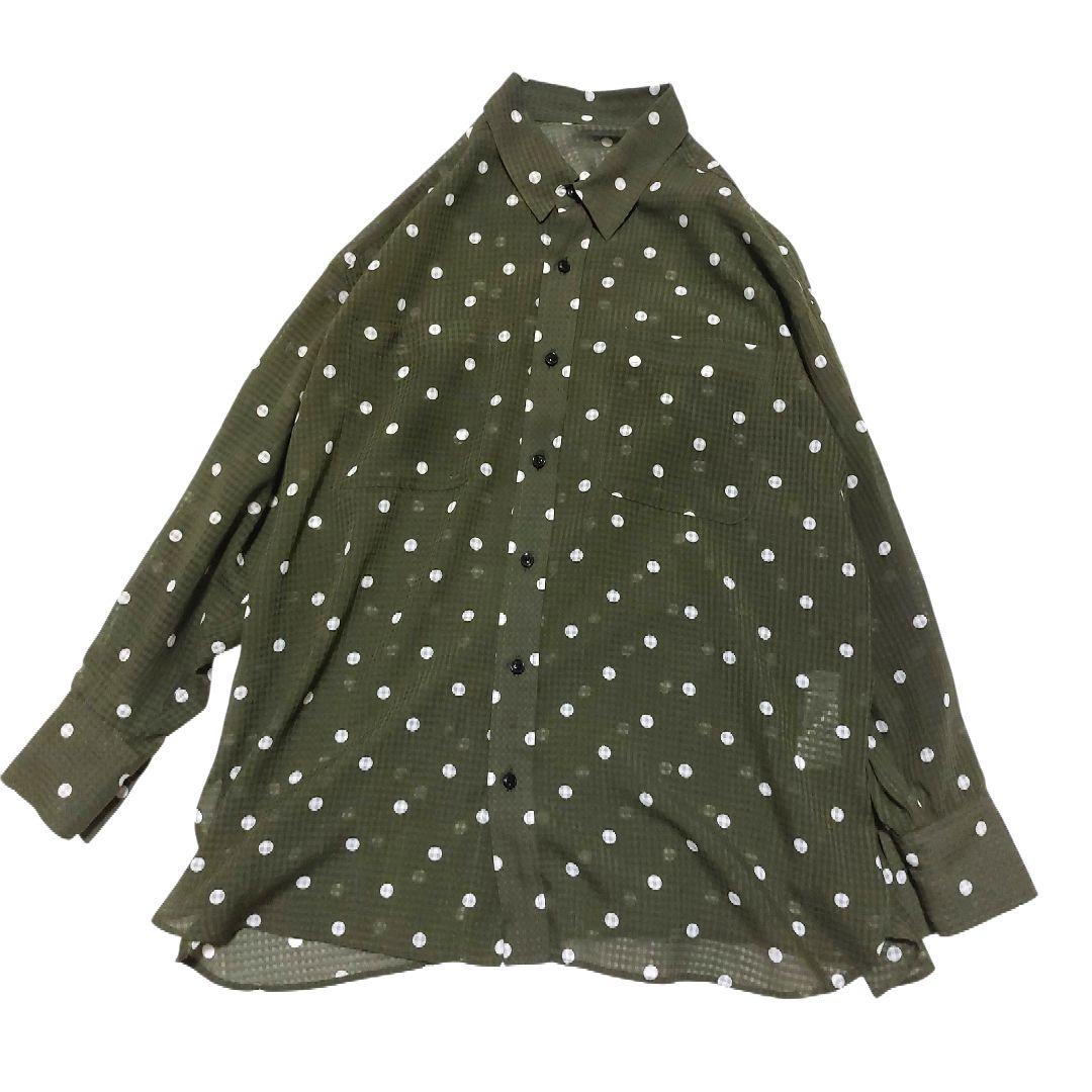 【美品】Spick and Span シアー　ドット シャツ　カーキ　日本製