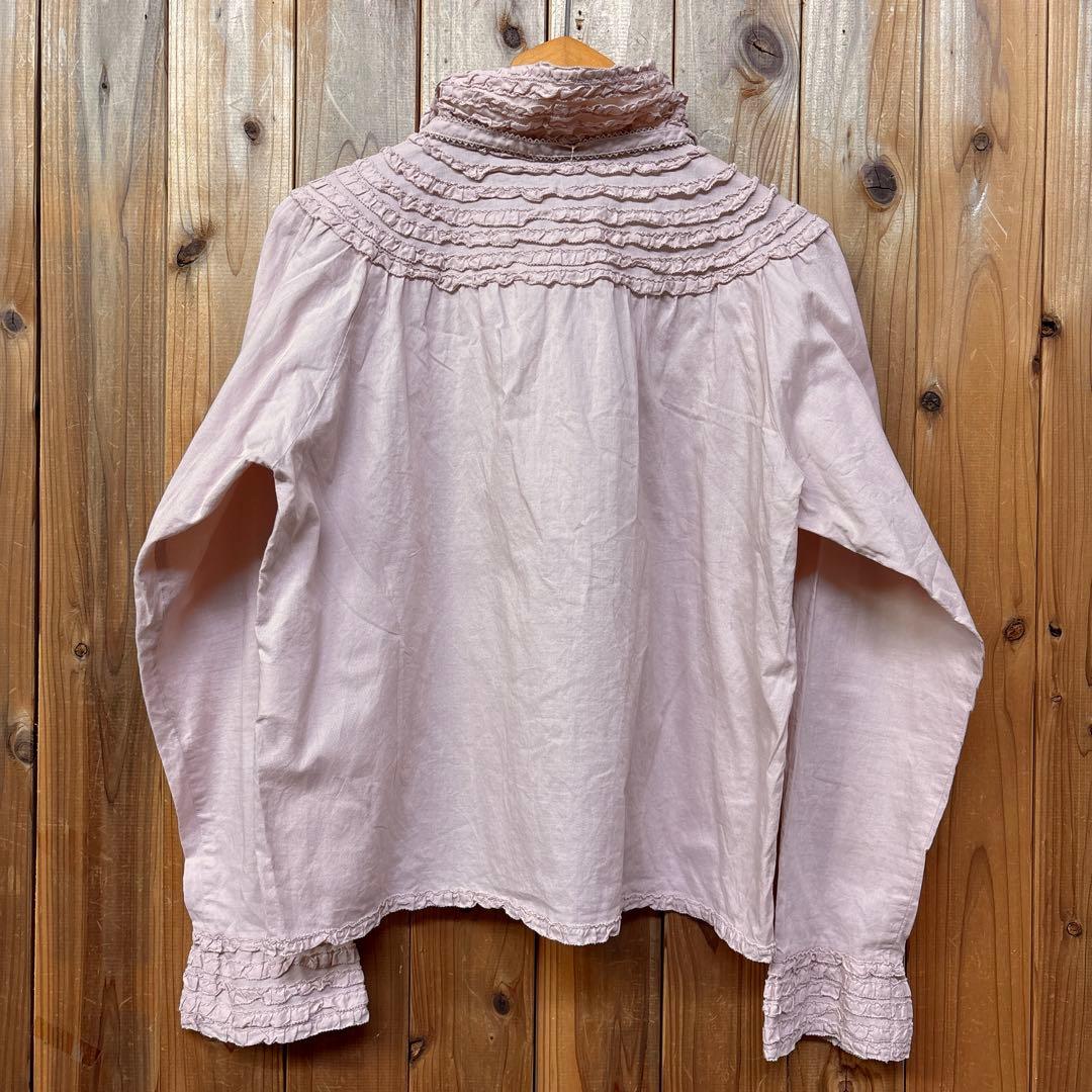 KANEKOISAOカネコイサオ　長袖フリルブラウス　ハイネック 綿ローンシャツ