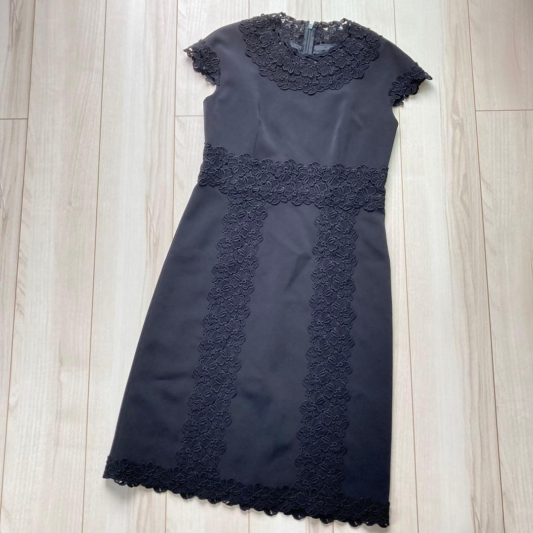EPOCA レースフレンチスリーブワンピース　黒　40 フォーマル　エレガント
