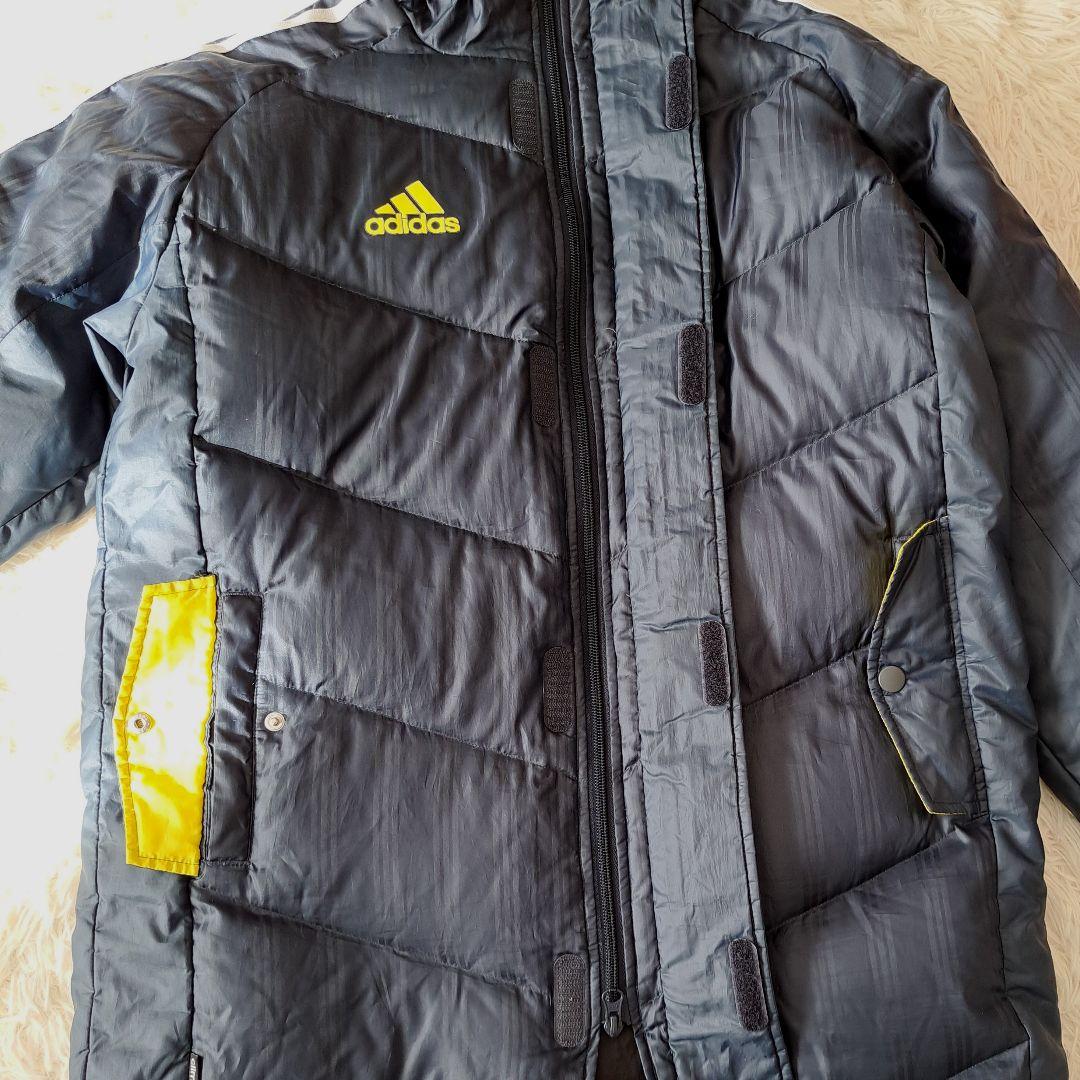 アディダスꕤ160 ダウン フード付き ベンチコート ロング ジャケット 3本線