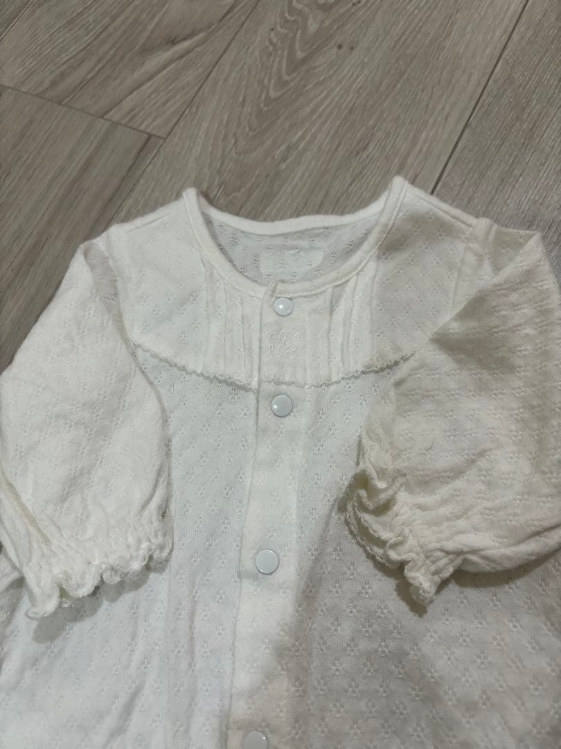 ミキハウス　ホワイト ベビードレスセット 帽子付き