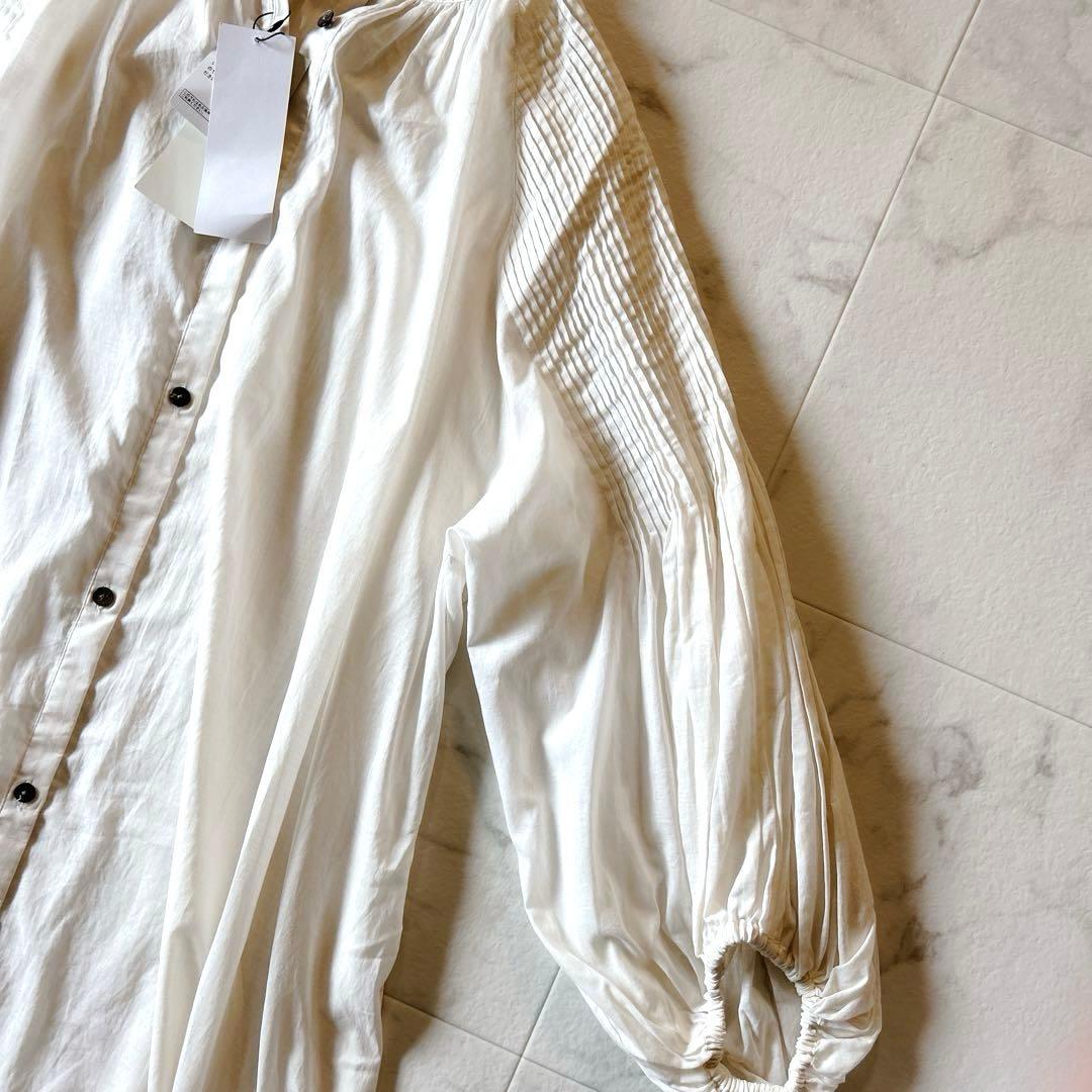 新品タグ付✨コットンローンワンピース　スリードッツ ギャザー ピンタック　フレア