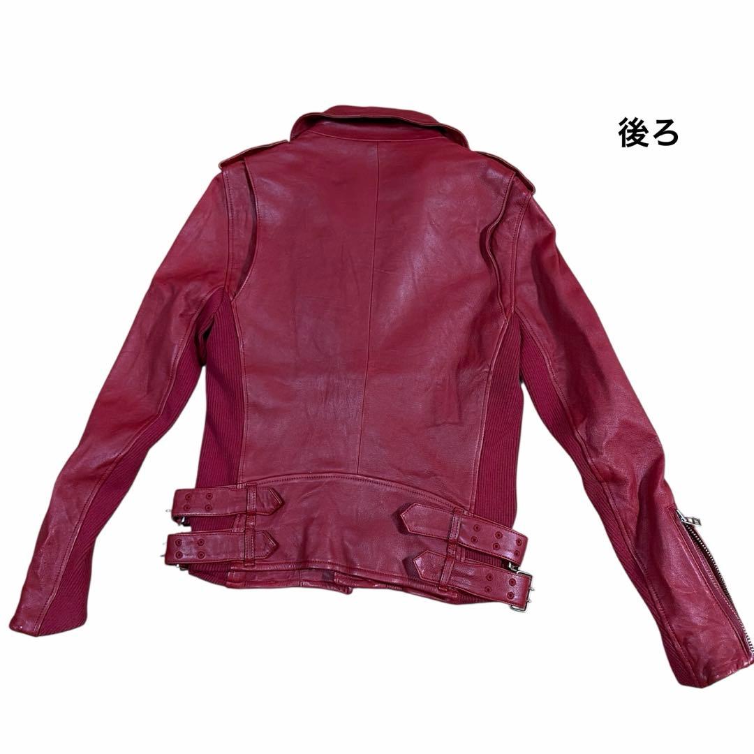 glamb（グラム）レッドのシープスキン（羊革）ダブルライダースジャケット　赤S