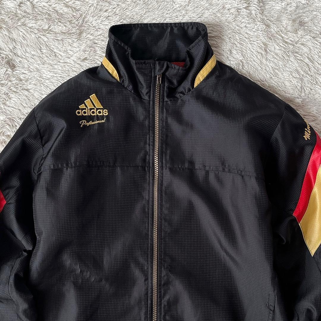 【美品】アディダス ナイロン 上下セットアップ ウィンドブレーカー ロゴ刺繍 黒