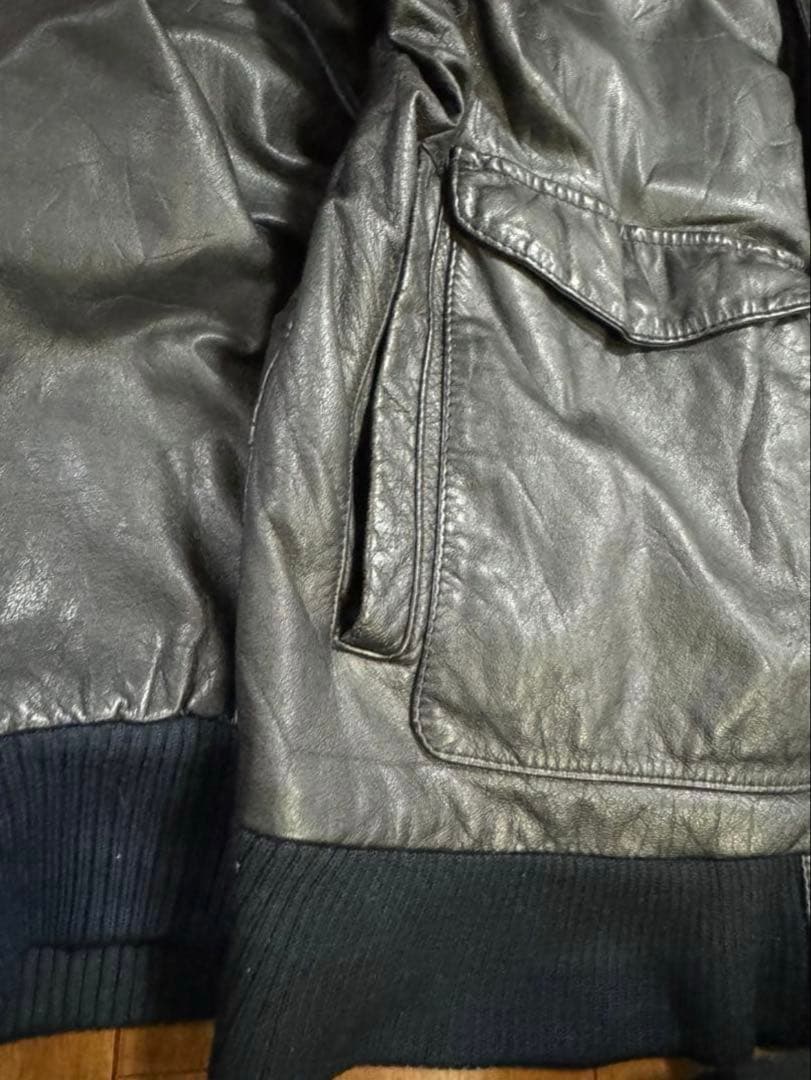 HARD ROCK バックロゴ A-2 レザージャケット 裏地総柄 ブラック L