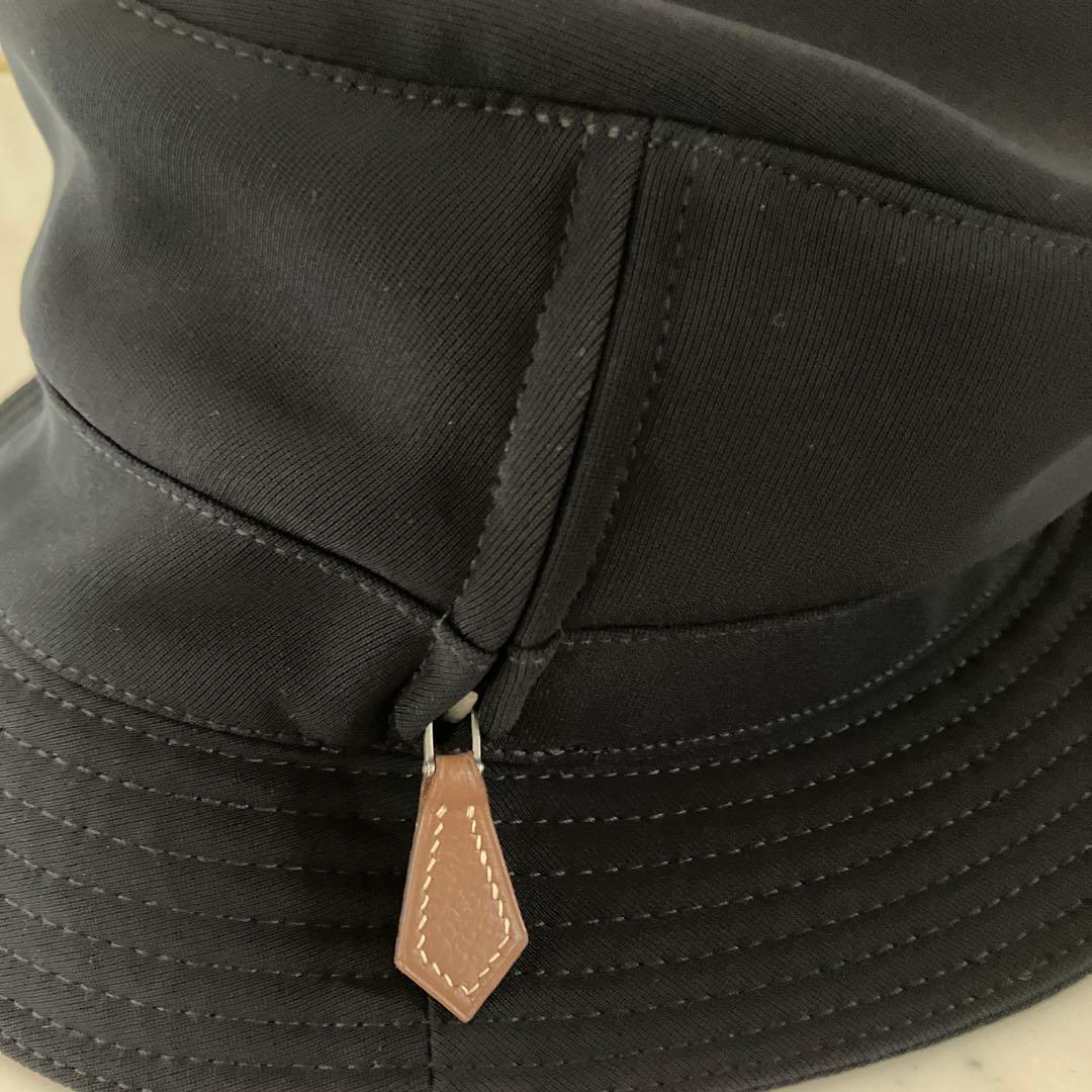 HERME エルメス ポリエステル バケットハット ブラック　レザージップ