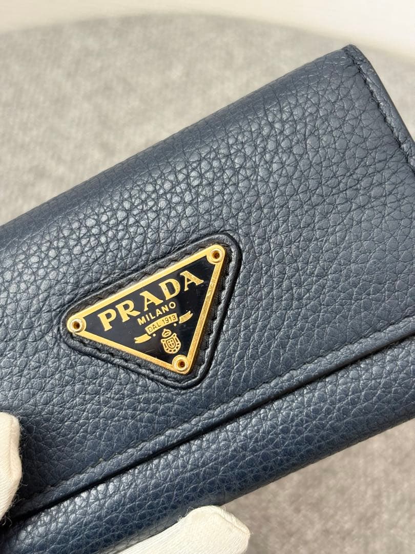 【箱付き】Prada プラダ 6連キーケース 鍵入れ ネイビー系 レザー 373