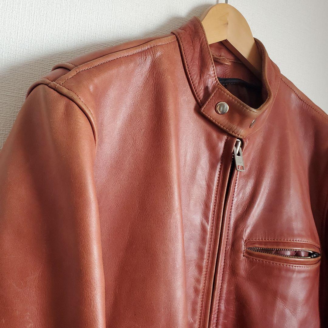 【Bikers】Lサイズ カウレザーシングルライダースジャケット レーシング　茶