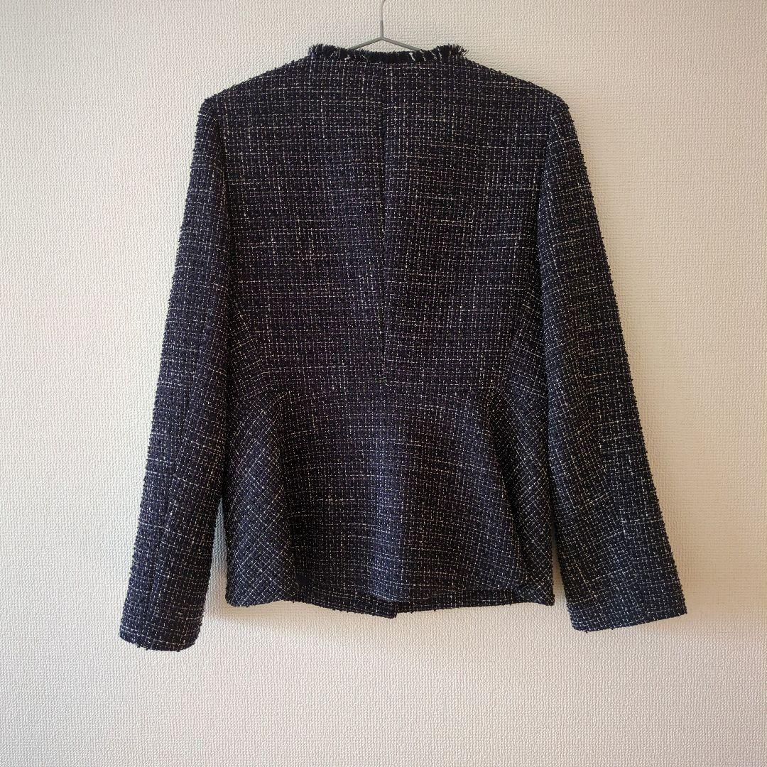PLST プラステ ネイビー ツイード ジャケット ペプラム