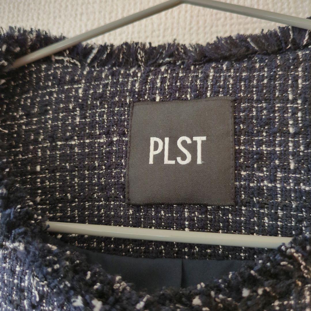 PLST プラステ ネイビー ツイード ジャケット ペプラム