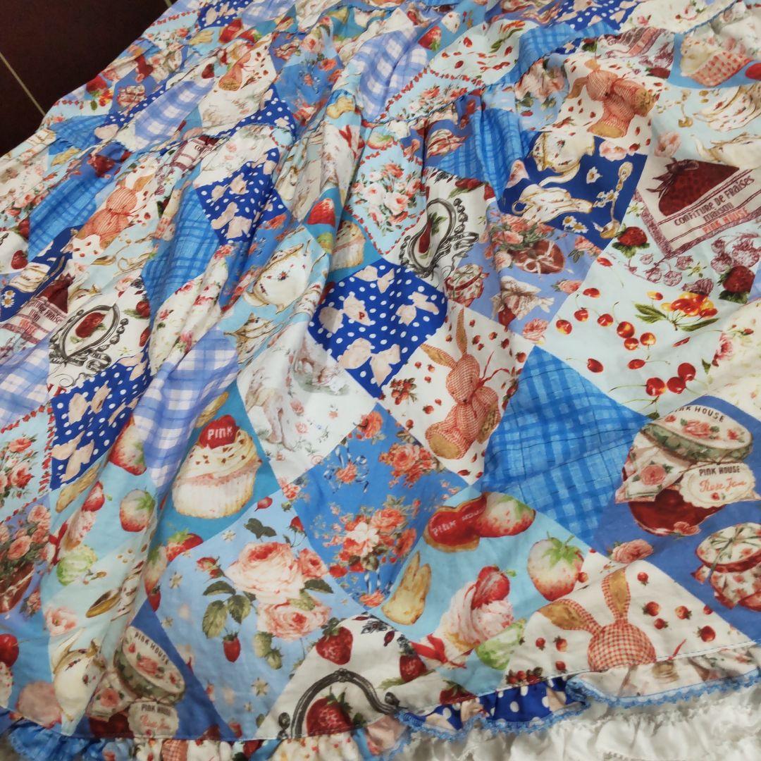 ピンクハウスパッチワーク柄 半袖ロングワンピース