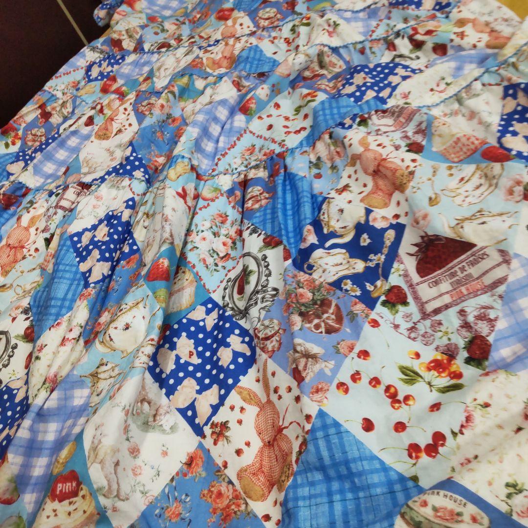 ピンクハウスパッチワーク柄 半袖ロングワンピース