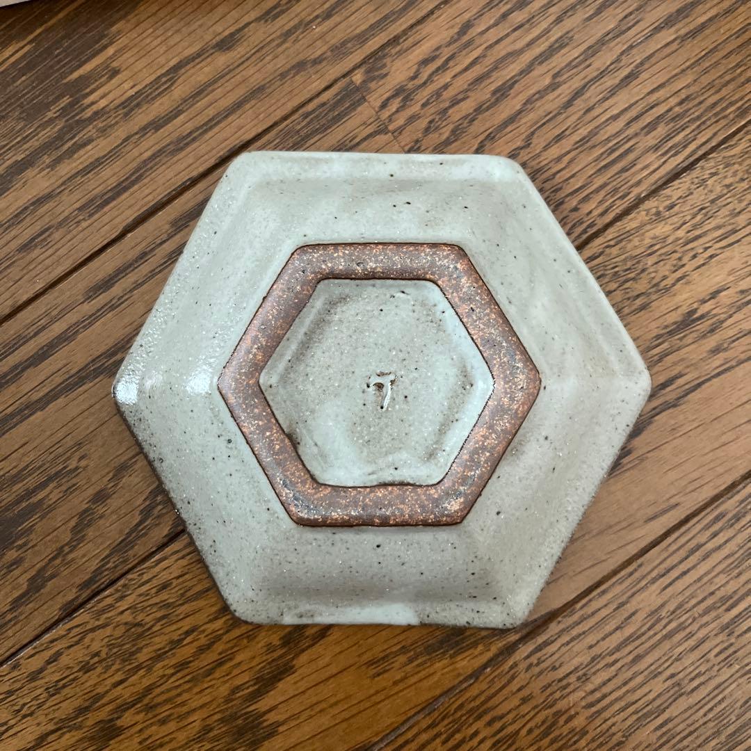 島岡桂　益子焼　縄文象嵌　六角皿3枚