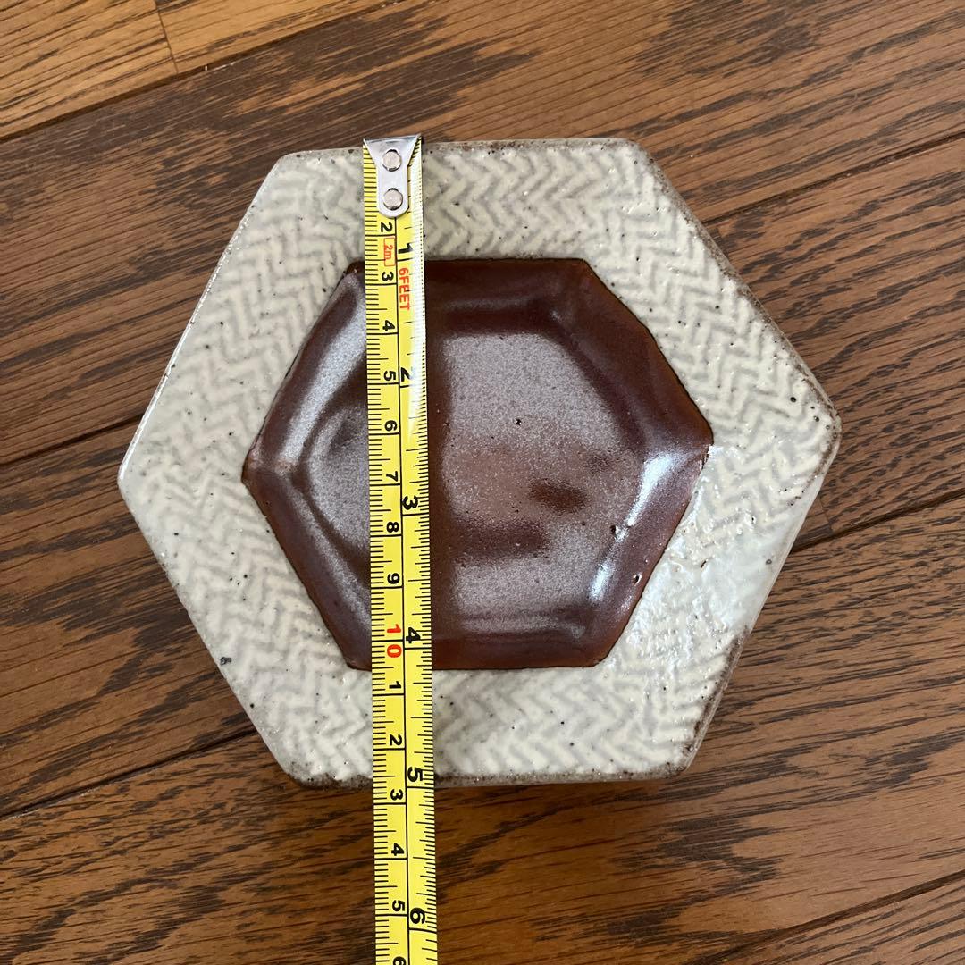 島岡桂　益子焼　縄文象嵌　六角皿3枚