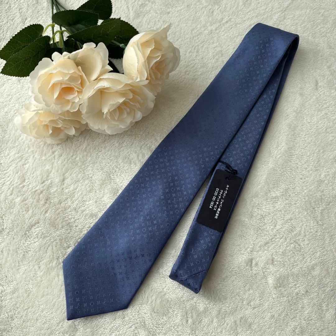 未使用保管品✨ルイヴィトン ネクタイ シルク100% モノグラム　青