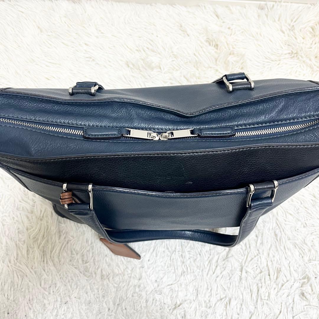 美品✨フジタカ トートバッグ レザー シボ 濃紺 日本製 肩がけ A4 大容量