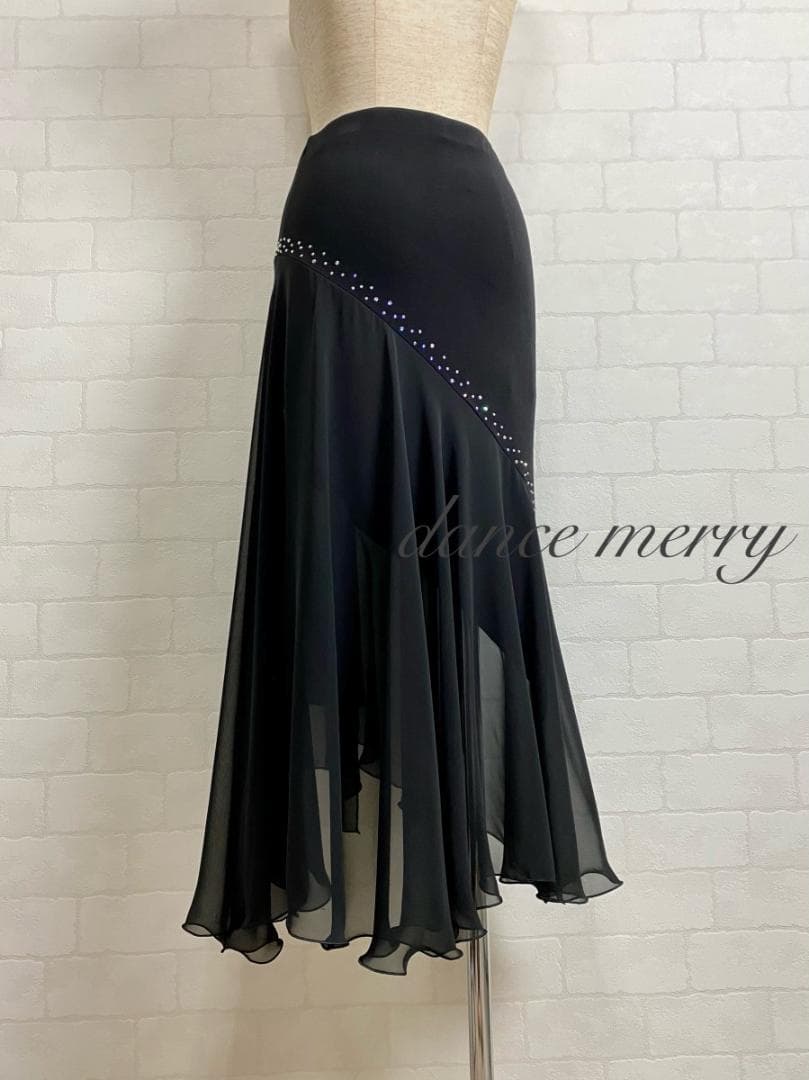 ＊新品　社交ダンス　スカート　黒　ラテン　ルンバ　パーティ　1377　スリット