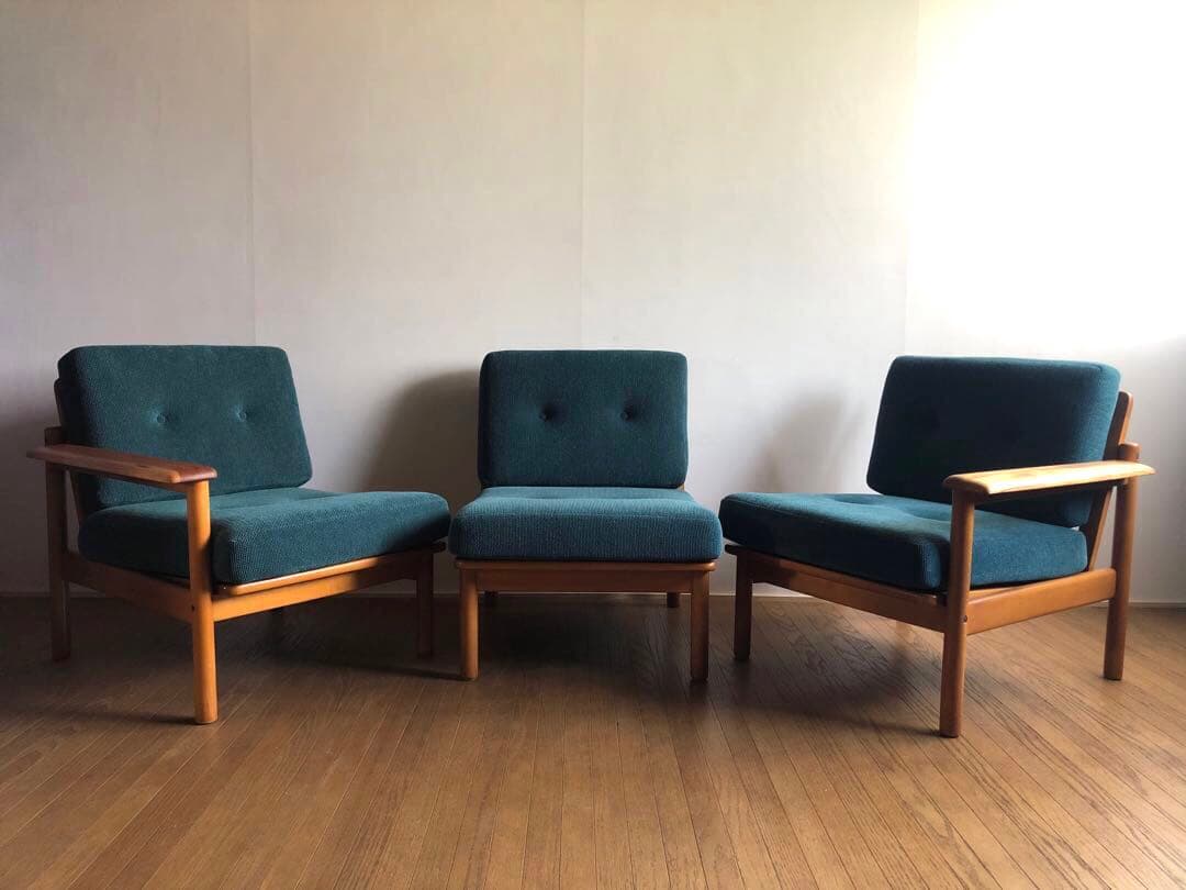 ヴィンテージ コスガ 3人掛け セパレート リビングソファ 北欧インテリア 欅材