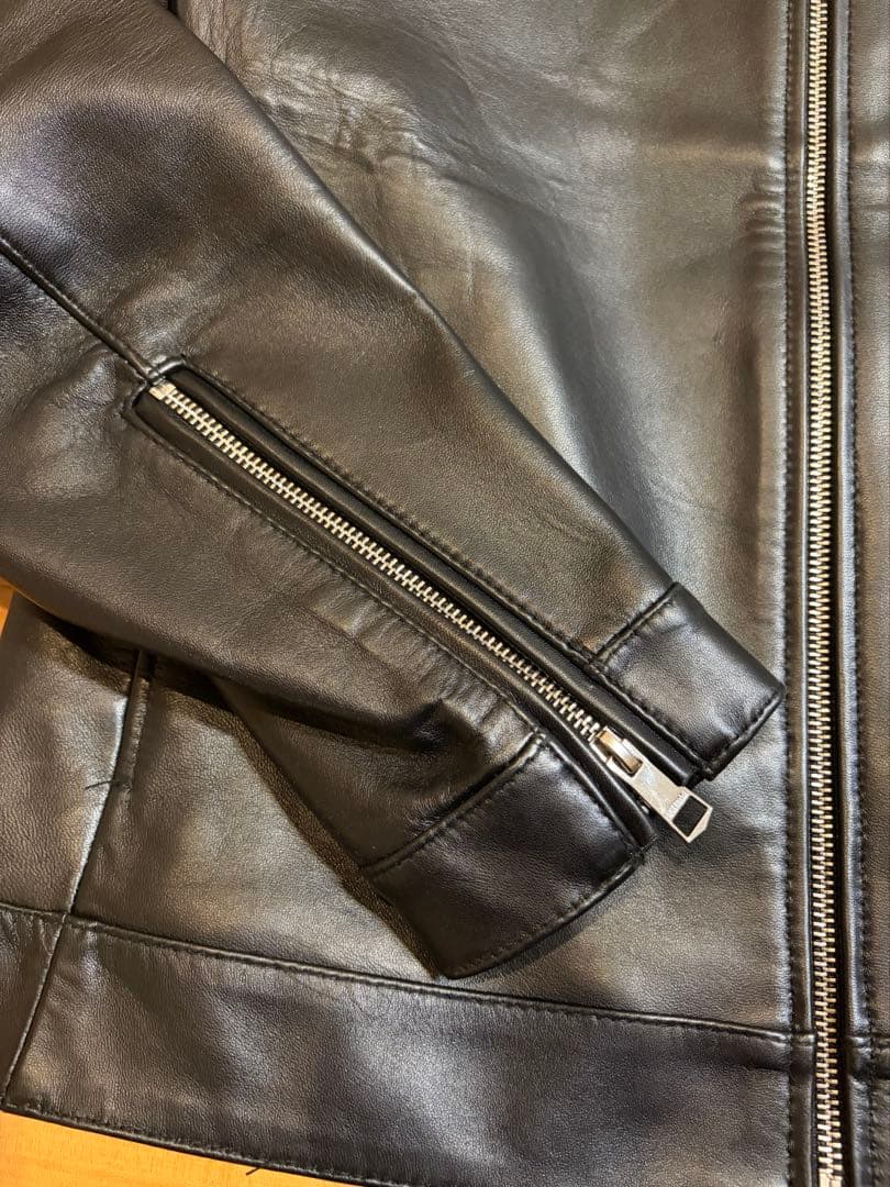 メンズ レザー ライダースジャケット 黒 ラム革