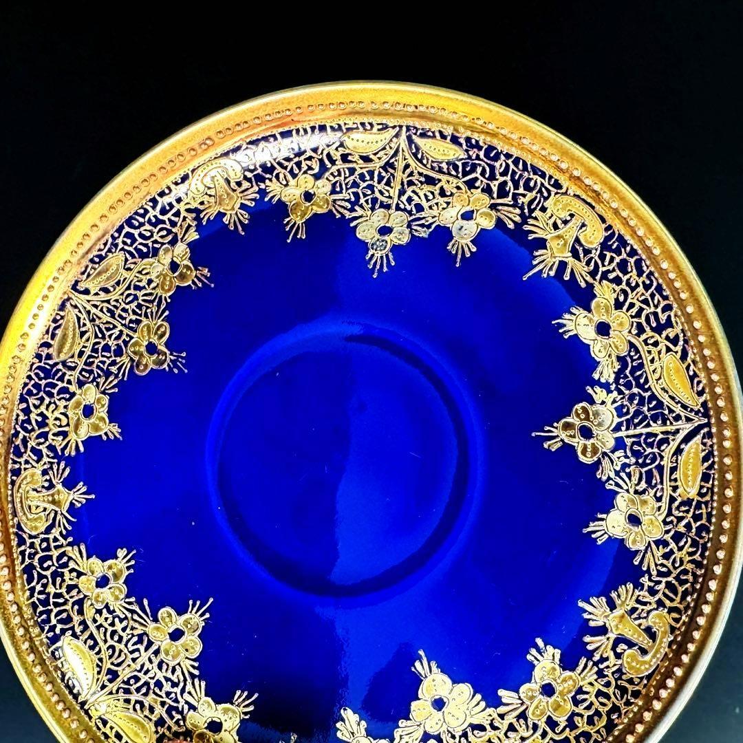 逸品■オールドノリタケ コバルト 金盛 レース装飾 ペディスタル カップソーサー