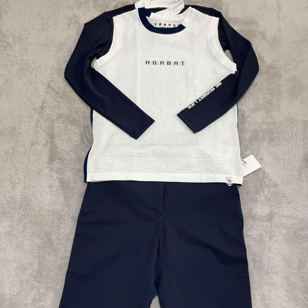 adabat ゴルフウェアセット　ロゴ入り長袖モックネックシャツ　パンツ　ベスト