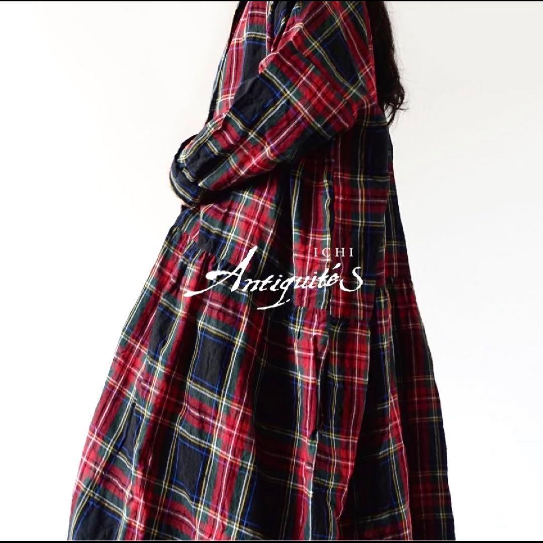 完売品✤ichi Antiquites︎ リネンタータンチェックワンピース