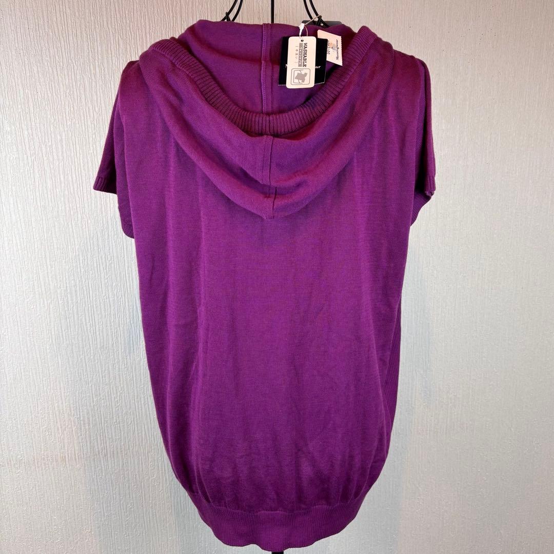 ★Munsing wear★LL★フード付ニットベスト★紫とグレー★新品タグ付★