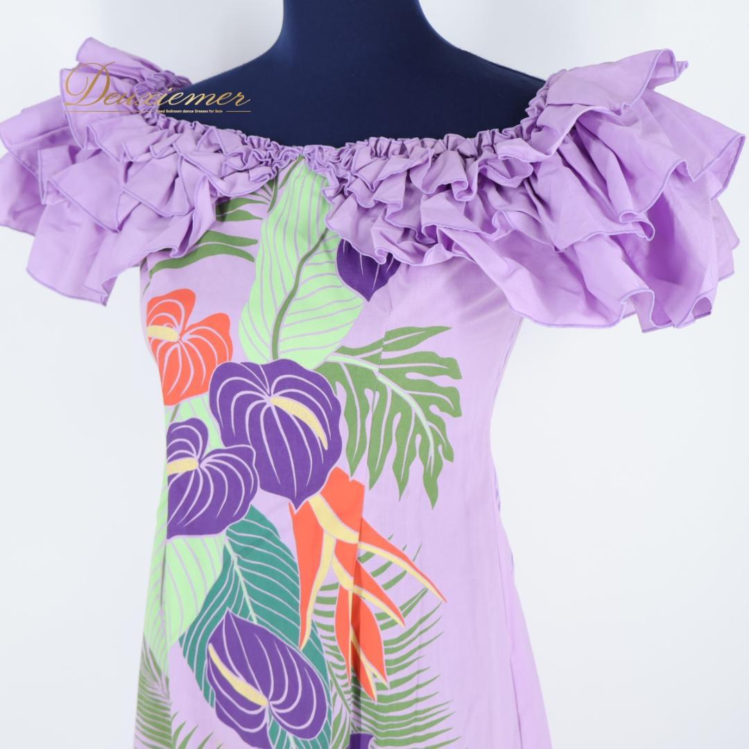 【フラダンス衣装】パープル Paondor ワンピース ドレス 紫 オレンジ 緑