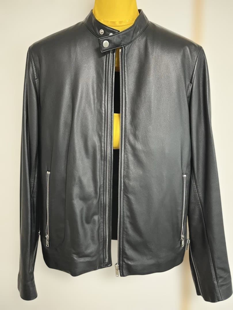 theory ブラックレザーシングルライダースジャケット