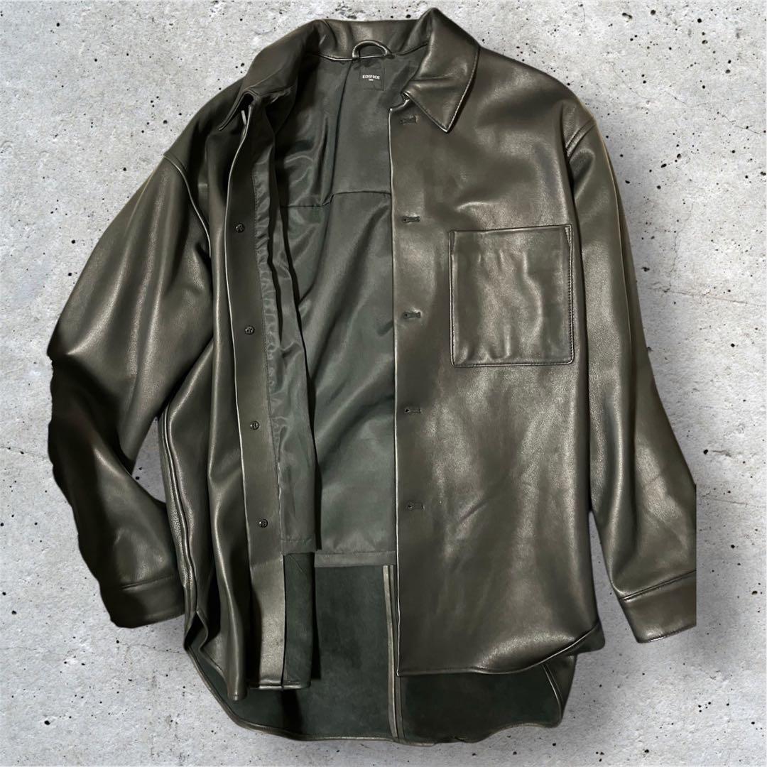 【EDIFICE】シープスキンレザー/シャツジャケット/Lサイズ