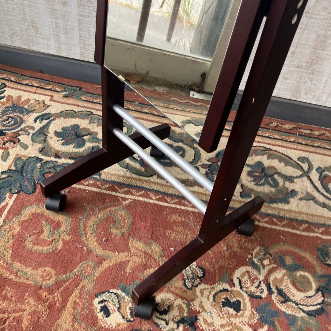 北欧レトロ 塩川光明堂 木製 キャスター付き スタンドミラー 姿見 全身鏡