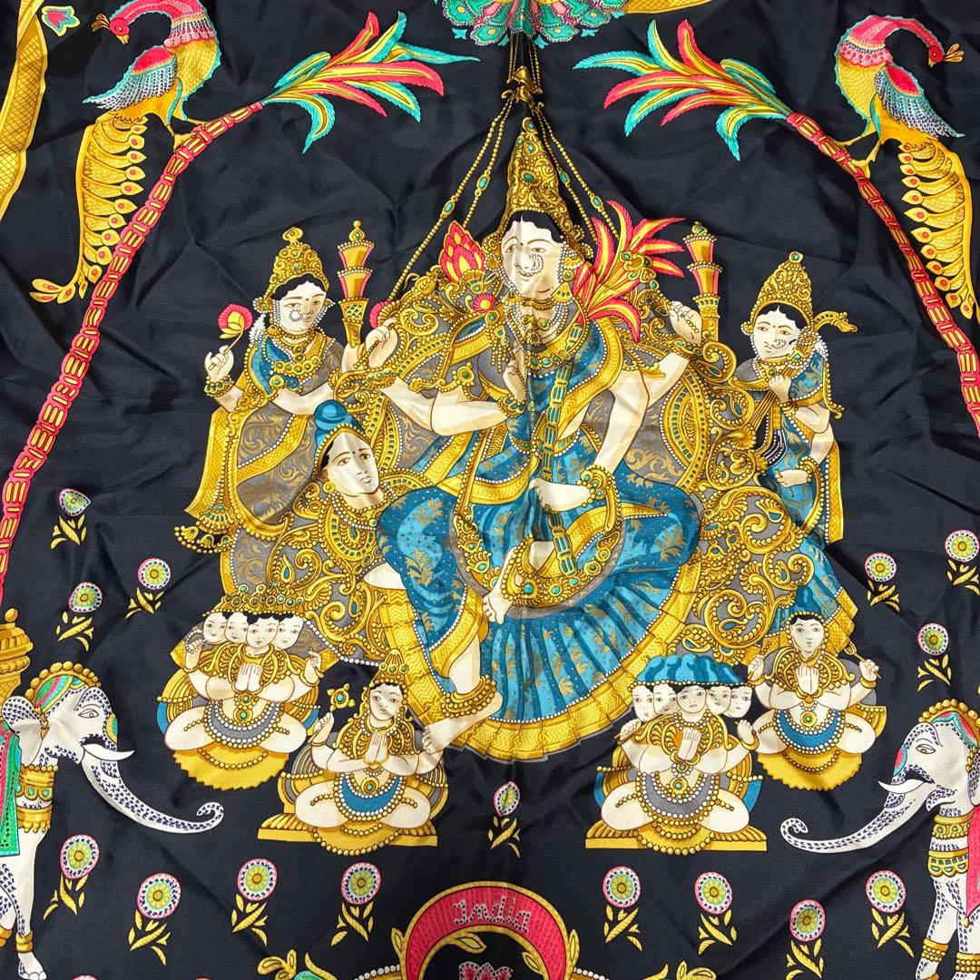 HERMES カレ90 indiaインディア ブラック スカーフ シルク100％