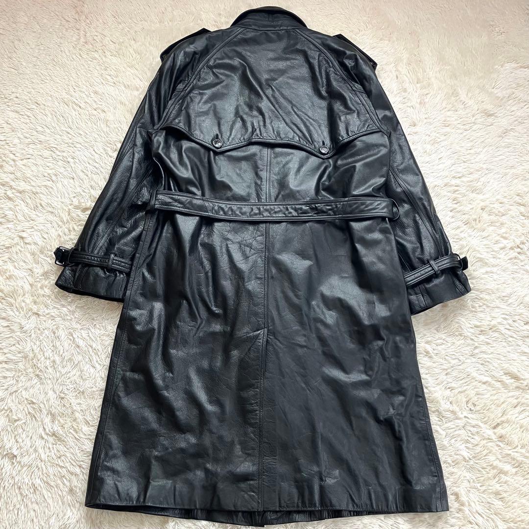 ✨高級カウレザー✨極美品 レザージャケット トレンチコート 西洋柄 本革 L 黒
