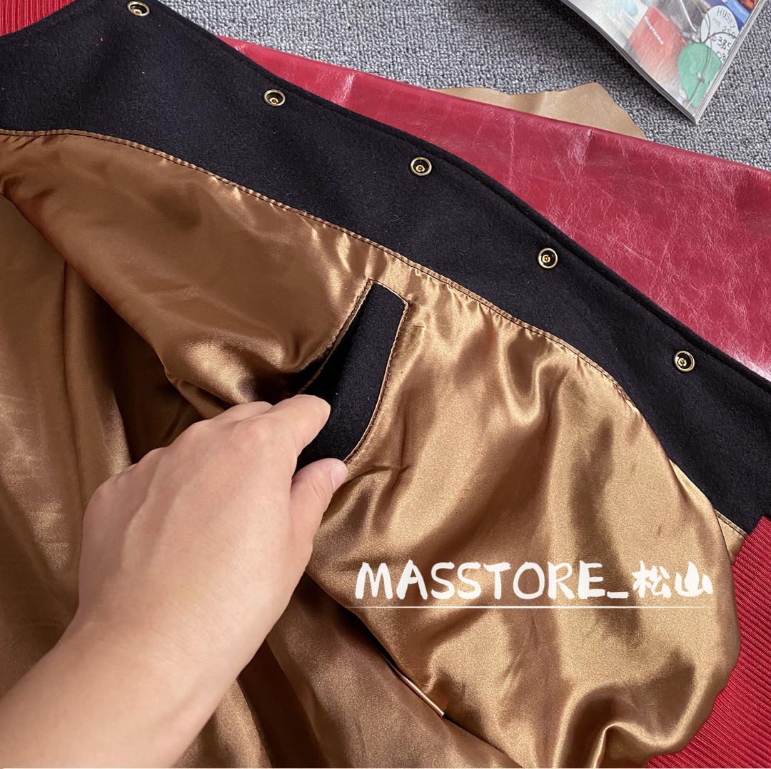 美品 スタジャン 袖革 中綿 レザージャケットストリート牛革袖 S-XL