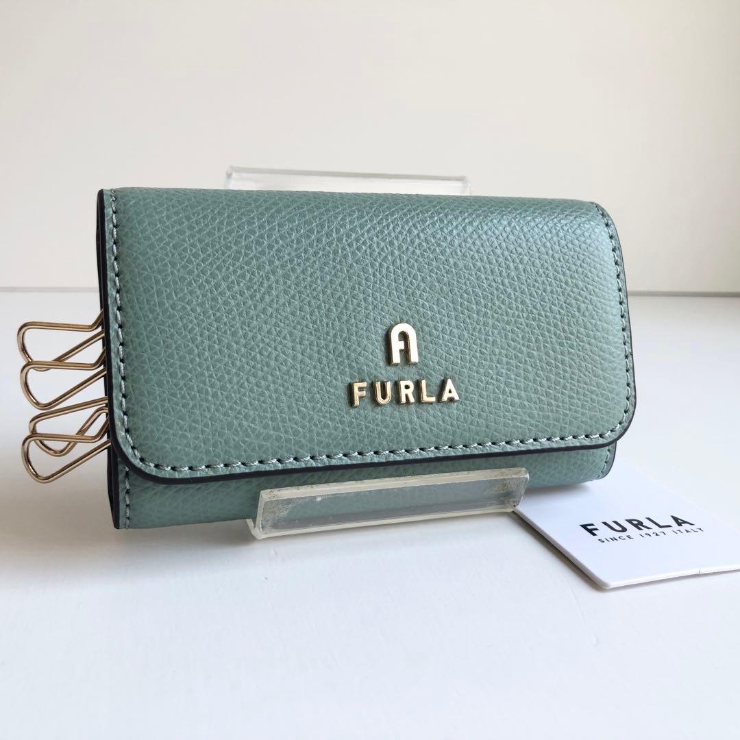 新品同様 FURLA フルラ キーケース 4連　レザー　アーチロゴ　ミント