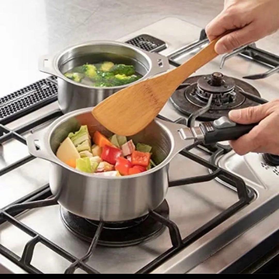 ステンレス　IH対応　ハンドル着脱式鍋　セット蒸し台付