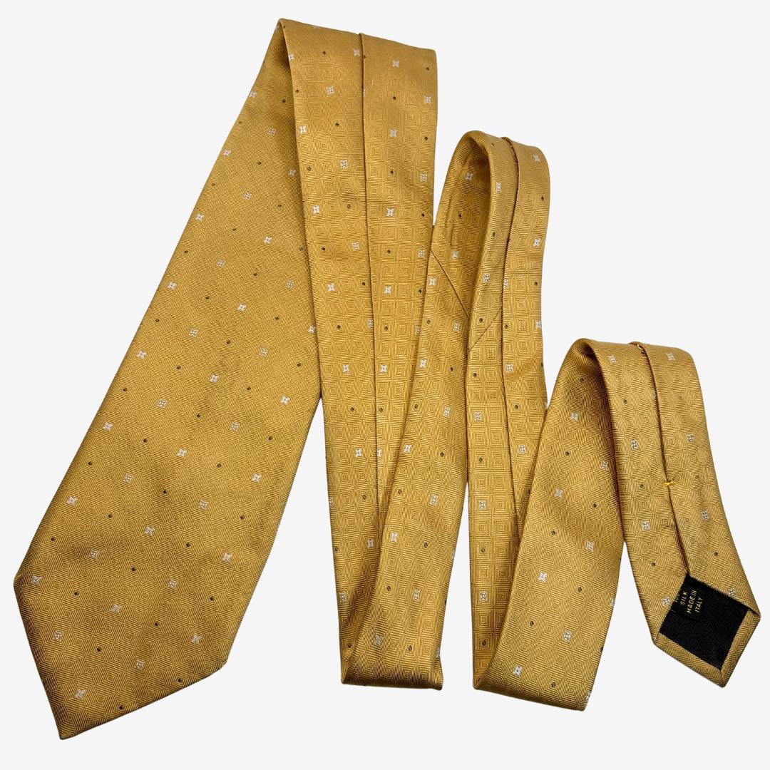 LOUIS VUITTON シルクネクタイ モノグラム 幾何学柄 イエロー