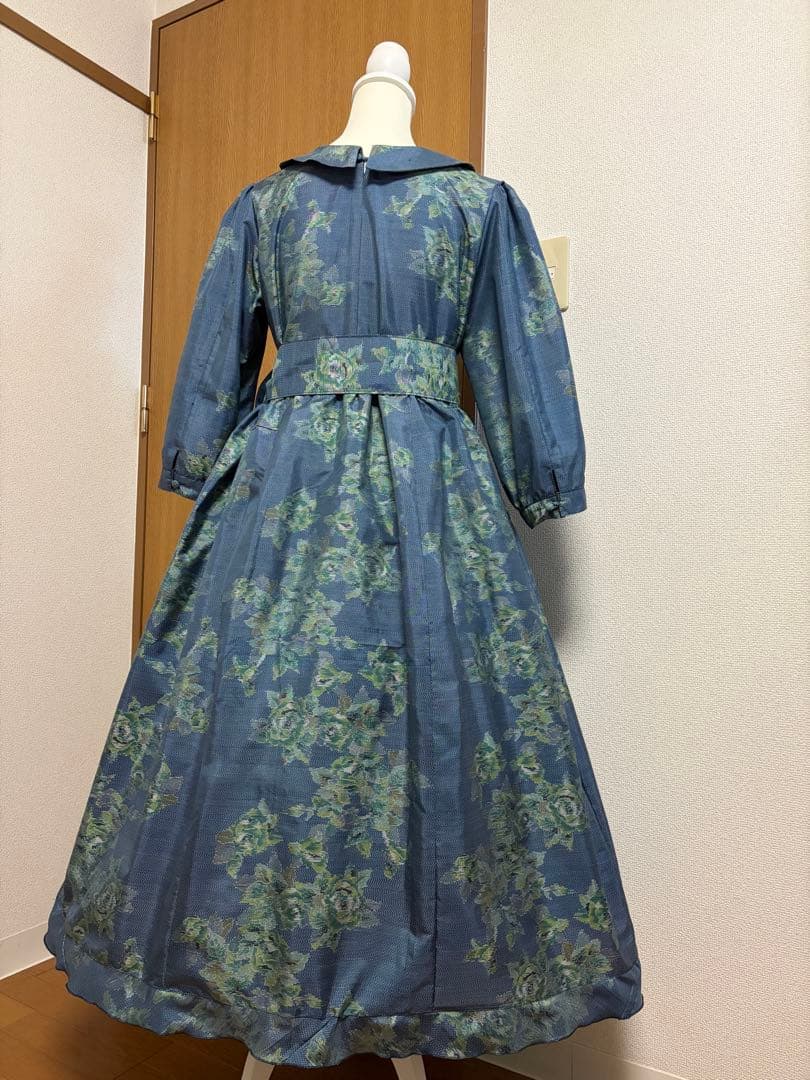 着物リメイク♪ 大島紬　ふんわりワンピース　MーL 薔薇柄　総裏地付き♪