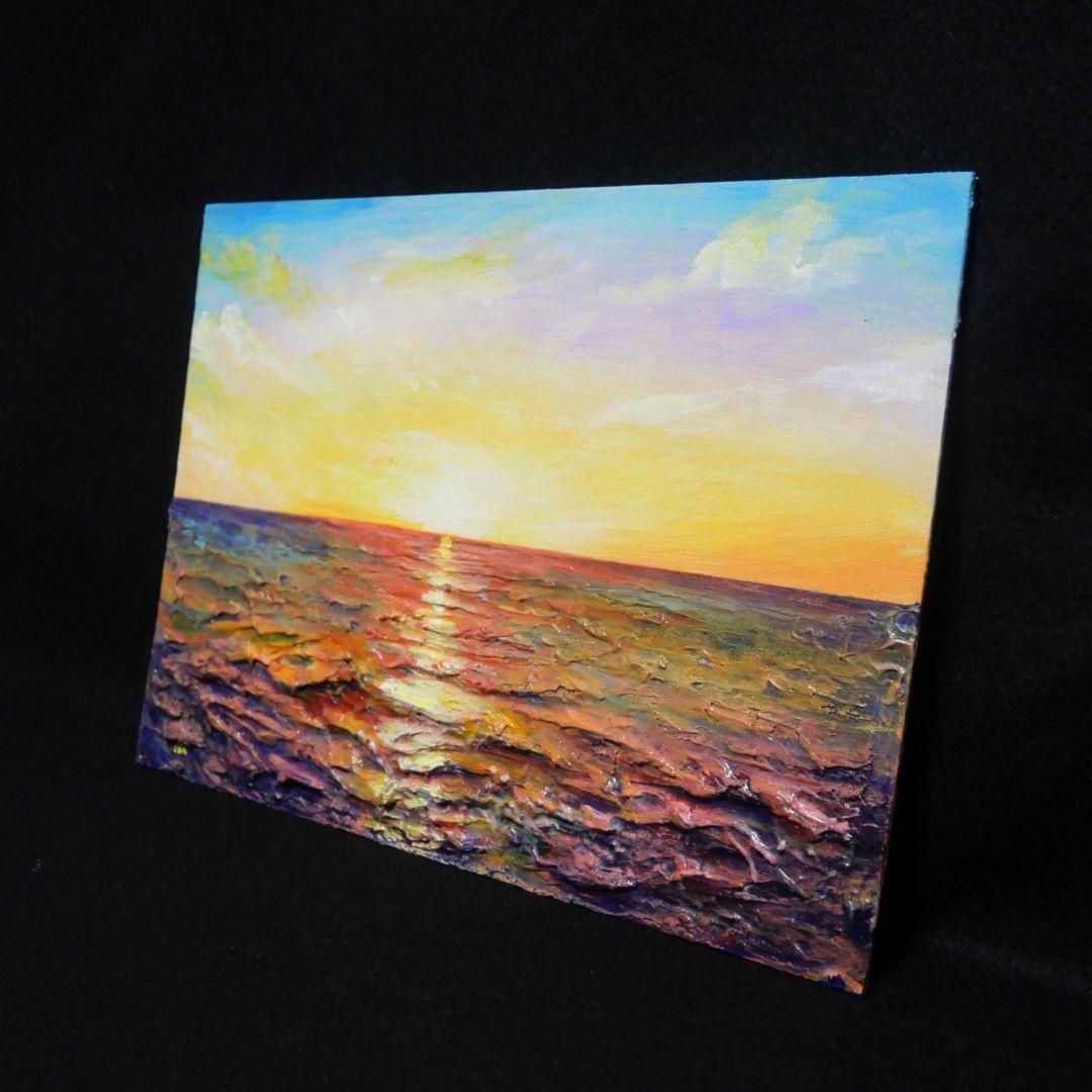 油絵 油彩 油彩画 絵 絵画【朝日に輝く海】