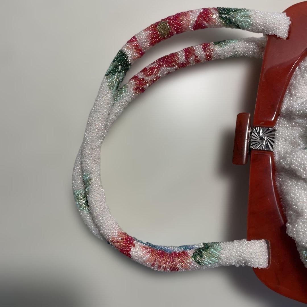 総ビーズバッグ　和装バッグ　花柄立体がま口　昭和レトロ