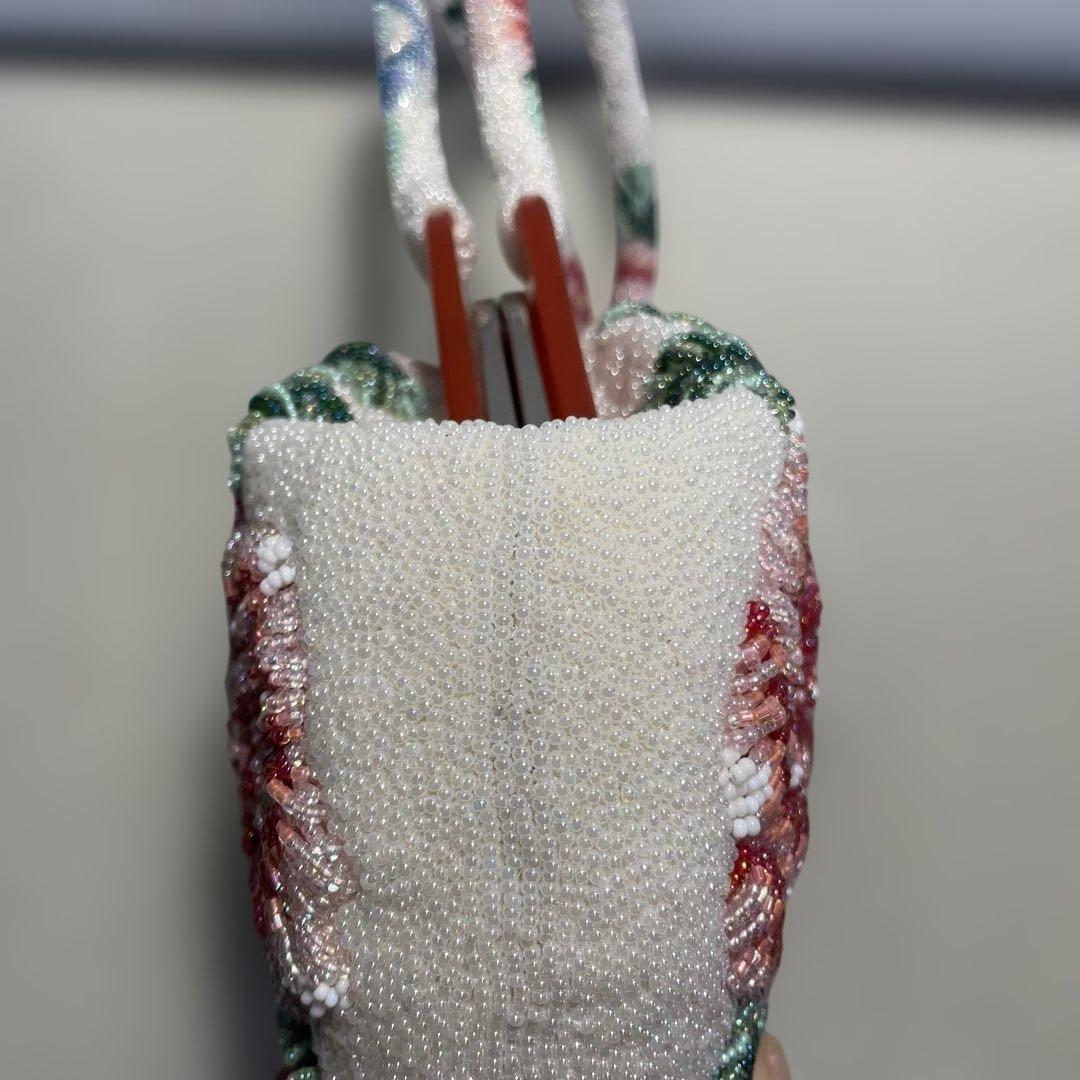 総ビーズバッグ　和装バッグ　花柄立体がま口　昭和レトロ