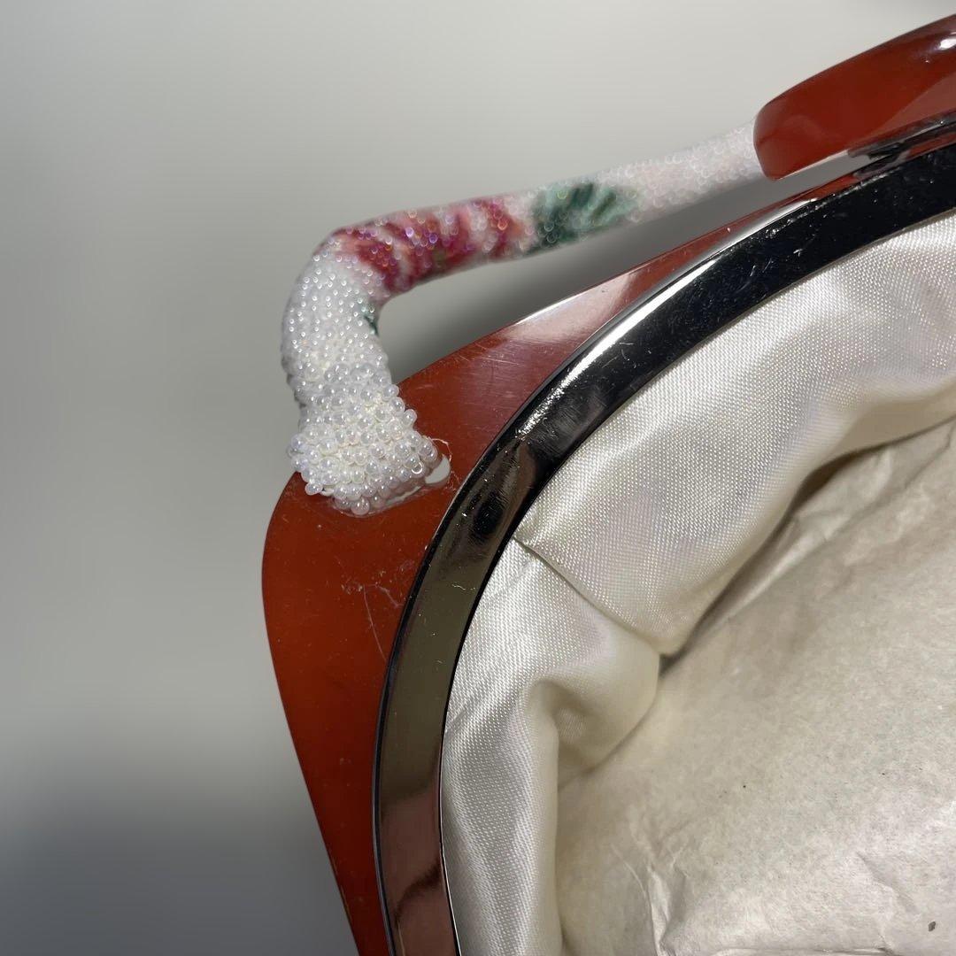 総ビーズバッグ　和装バッグ　花柄立体がま口　昭和レトロ