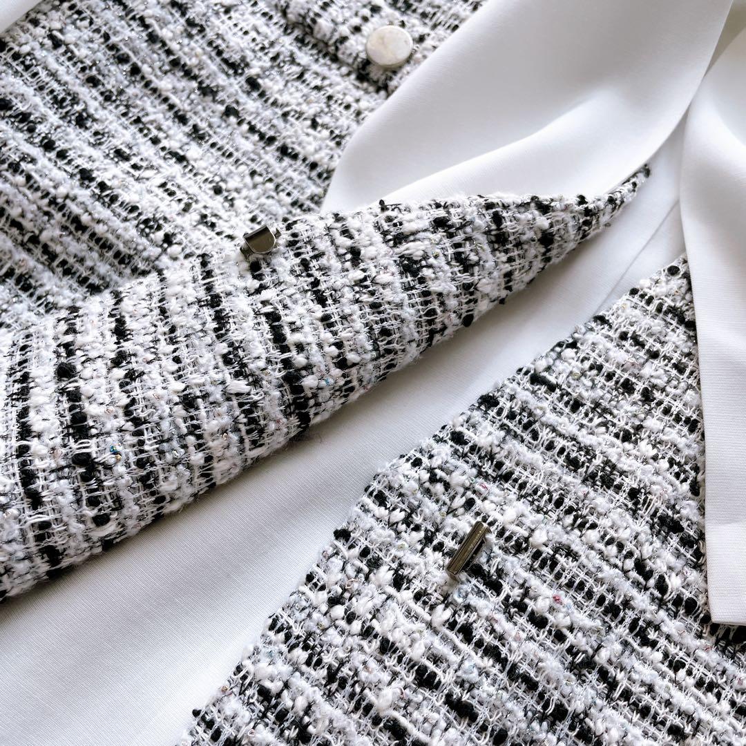 INDIVI✨【2点セット／UVケア】ツイードジレ＆ボウタイブラウス カセット服