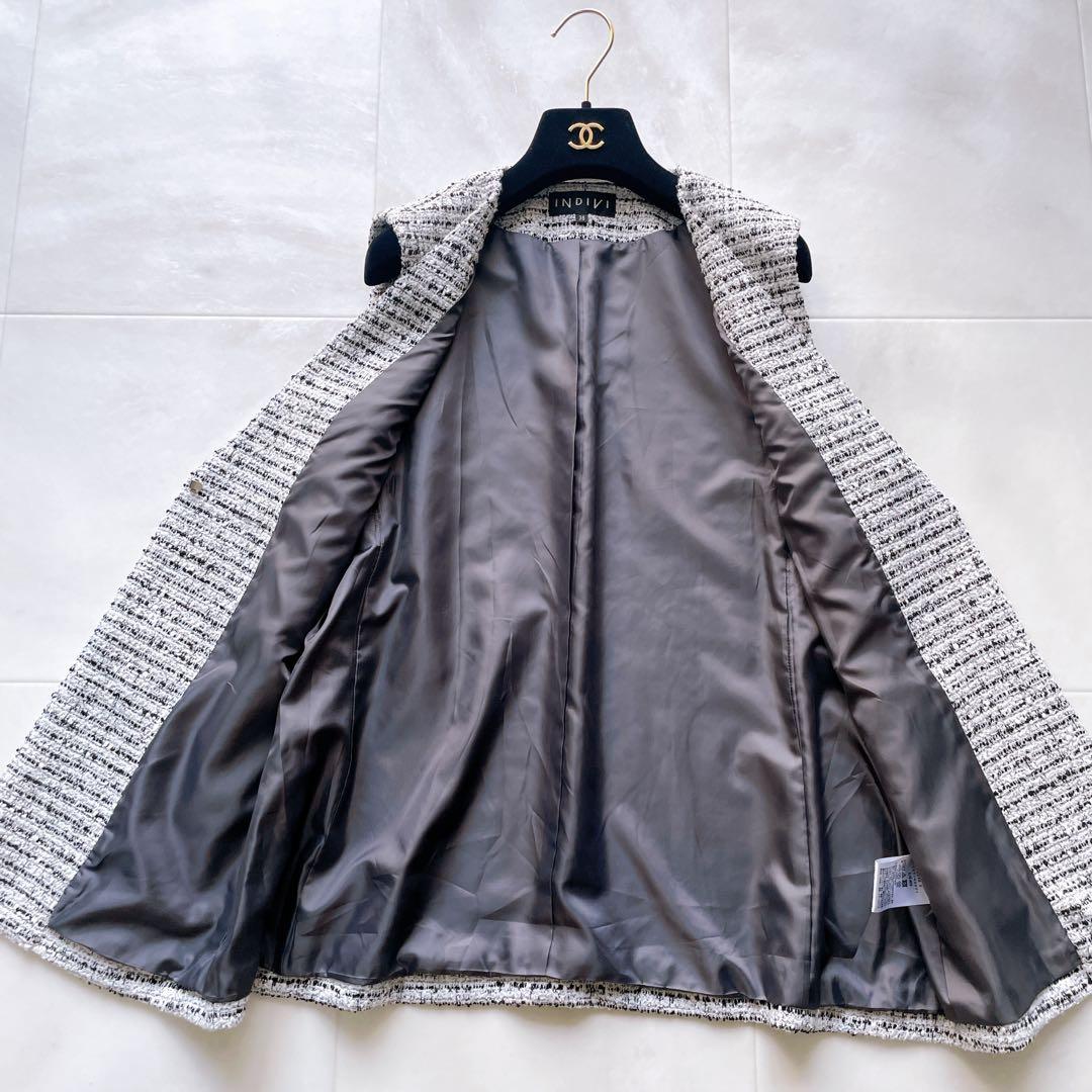 INDIVI✨【2点セット／UVケア】ツイードジレ＆ボウタイブラウス カセット服